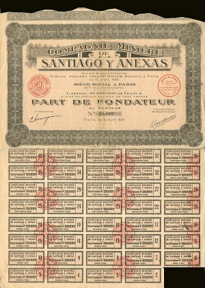 Compagnie Miniere De Santiago Y Anexas - Stock Certificate